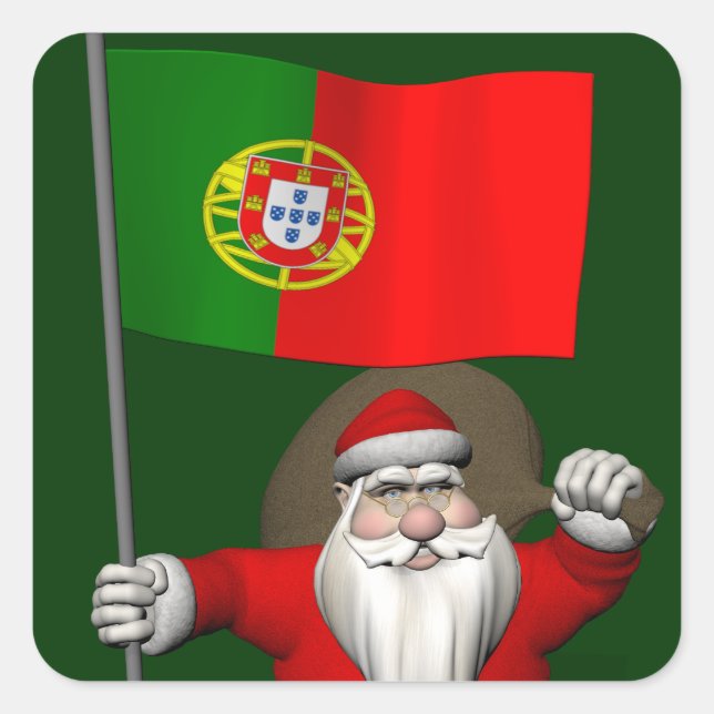 Der Weihnachtsmann mit Abtritt Portugals Quadratischer Aufkleber (Vorderseite)