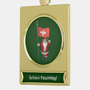 Der Weihnachtsmann mit Abzeichen der Schweiz Banner-Ornament Gold