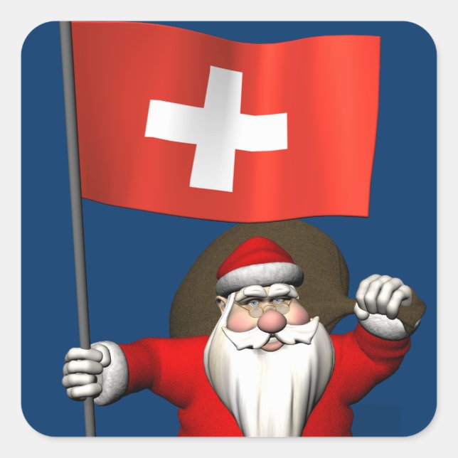 Der Weihnachtsmann mit Abzeichen der Schweiz Quadratischer Aufkleber (Vorderseite)