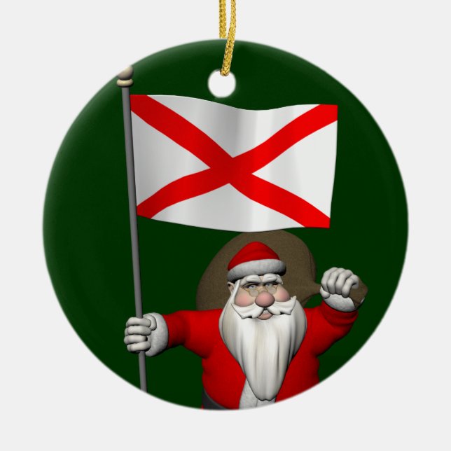 Der Weihnachtsmann mit Abzeichen von Alabama Keramikornament (Vorne)