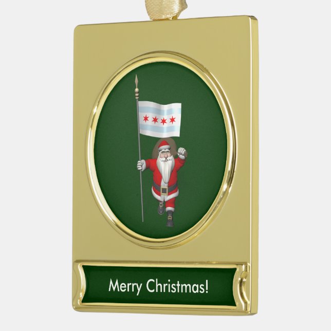 Der Weihnachtsmann mit Abzeichen von Chicago Banner-Ornament Gold (Links)