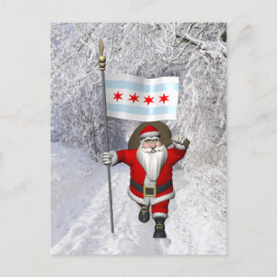 Der Weihnachtsmann mit Abzeichen von Chicago Feiertagspostkarte