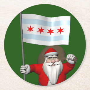 Der Weihnachtsmann mit Abzeichen von Chicago Runder Pappuntersetzer