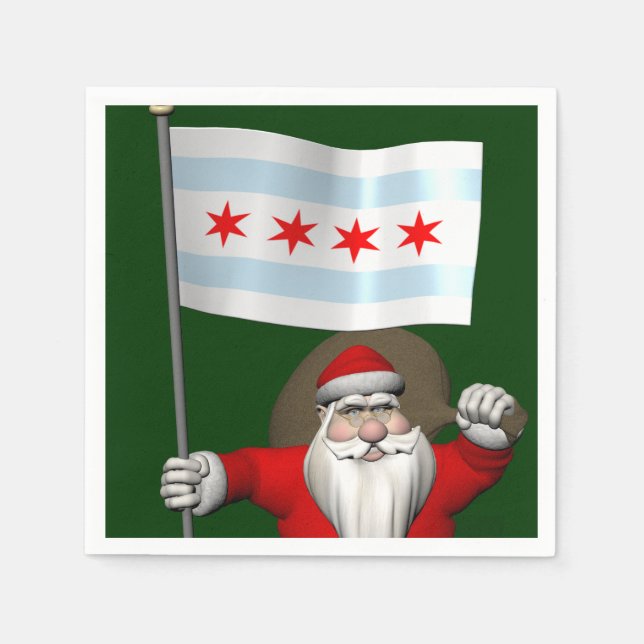 Der Weihnachtsmann mit Abzeichen von Chicago Serviette (Vorderseite)