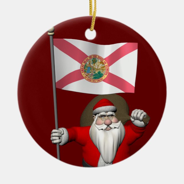 Der Weihnachtsmann mit Abzeichen von Florida Keramikornament (Vorne)