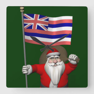 Der Weihnachtsmann mit Abzeichen von Hawaii Quadratische Wanduhr