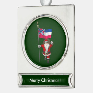 Der Weihnachtsmann mit Abzeichen von Mississippi Banner-Ornament Silber