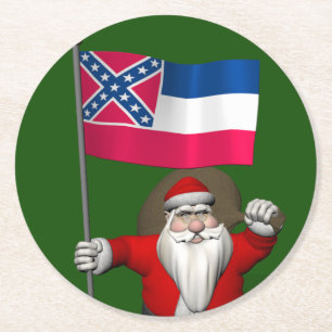 Der Weihnachtsmann mit Abzeichen von Mississippi Runder Pappuntersetzer