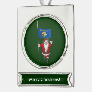 Der Weihnachtsmann mit Abzeichen von Montana Banner-Ornament Silber