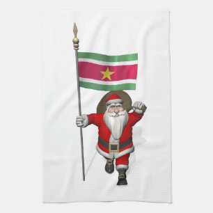 Der Weihnachtsmann mit Abzeichen von Suriname Geschirrtuch
