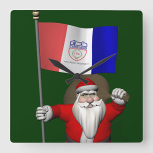 Der Weihnachtsmann mit dem Abschluss von Cleveland Quadratische Wanduhr