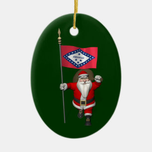 Der Weihnachtsmann mit dem Abzeichen von Arkansas Keramikornament