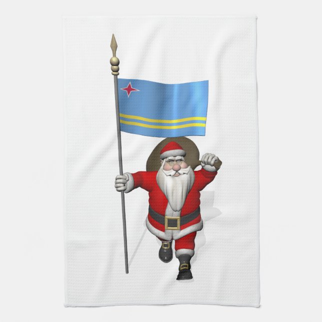 Der Weihnachtsmann mit dem Abzeichen von Aruba Geschirrtuch (Vertikal)