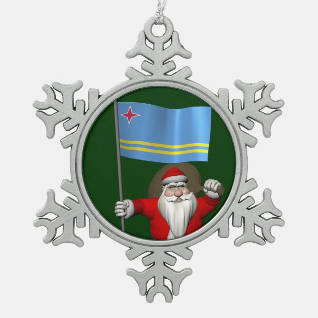 Der Weihnachtsmann mit dem Abzeichen von Aruba Schneeflocken Zinn-Ornament (Vorderseite)