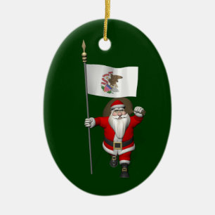 Der Weihnachtsmann mit dem Abzeichen von Illinois Keramik Ornament