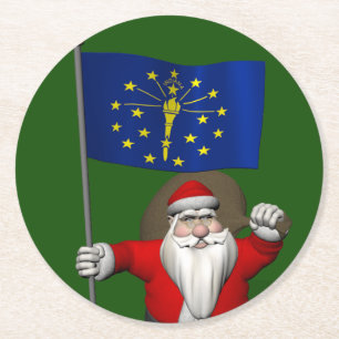 Der Weihnachtsmann mit dem Abzeichen von Indiana Runder Pappuntersetzer