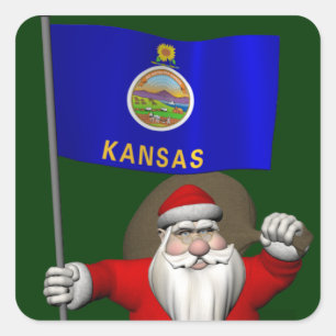 Der Weihnachtsmann mit dem Abzeichen von Kansas Quadratischer Aufkleber
