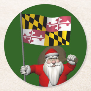 Der Weihnachtsmann mit dem Abzeichen von Maryland Runder Pappuntersetzer
