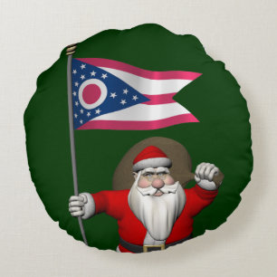 Der Weihnachtsmann mit dem Ausscheiden von Ohio Rundes Kissen
