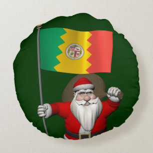 Der Weihnachtsmann mit dem Ende von Los Angeles Rundes Kissen