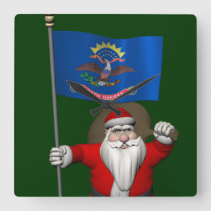 Der Weihnachtsmann mit dem Ende von North Dakota Quadratische Wanduhr