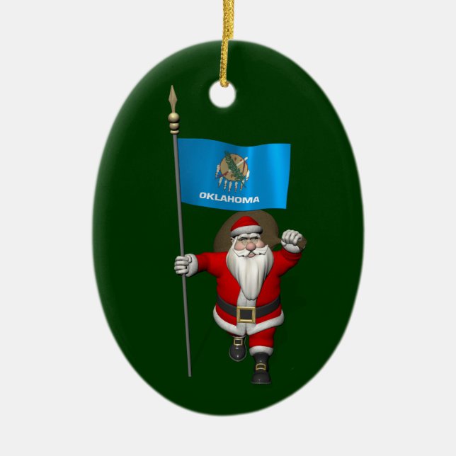 Der Weihnachtsmann mit dem Ende von Oklahoma Keramik Ornament (Vorne)
