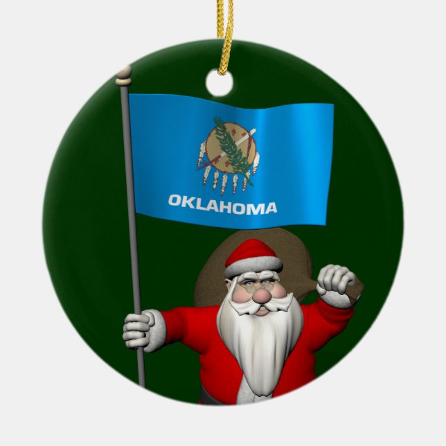 Der Weihnachtsmann mit dem Ende von Oklahoma Keramik Ornament (Vorne)