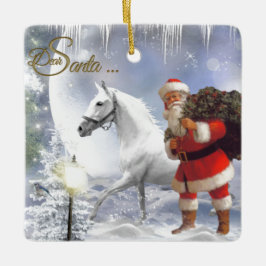 Der Weihnachtsmann mit dem Weißen Pferd Keramikornament