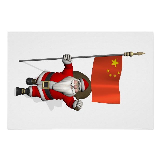Der Weihnachtsmann mit der Flagge der China Poster (Vorderseite)