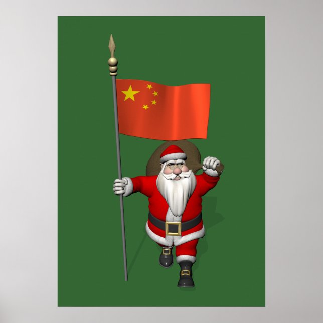Der Weihnachtsmann mit der Flagge der China Poster (Vorne)