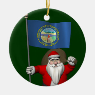 Der Weihnachtsmann mit der Flagge Nebraskas Keramik Ornament