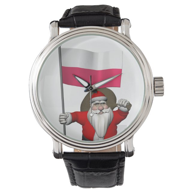 Der Weihnachtsmann mit der Flagge Polens Armbanduhr (Vorderseite)