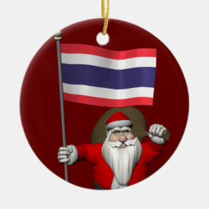 Der Weihnachtsmann mit der Flagge Thailands Keramik Ornament