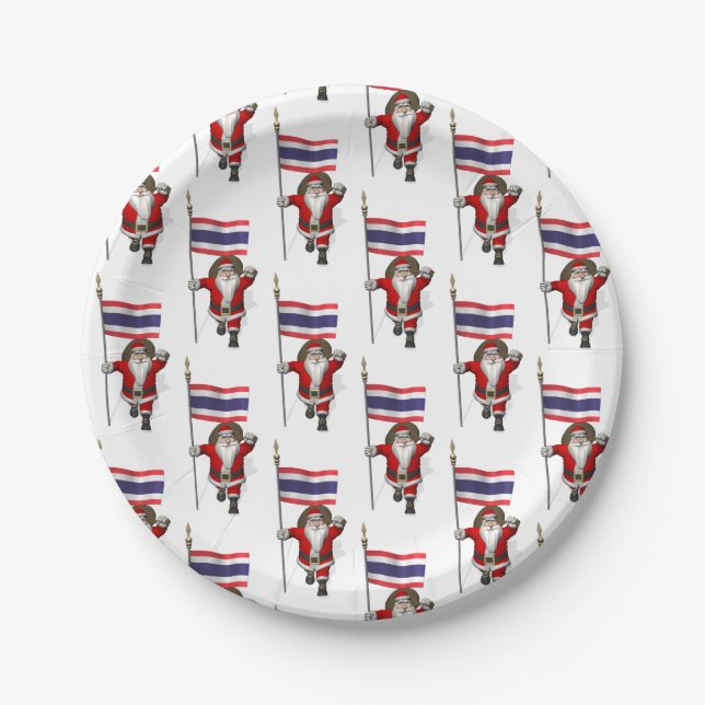 Der Weihnachtsmann mit der Flagge Thailands Pappteller (Vorderseite)