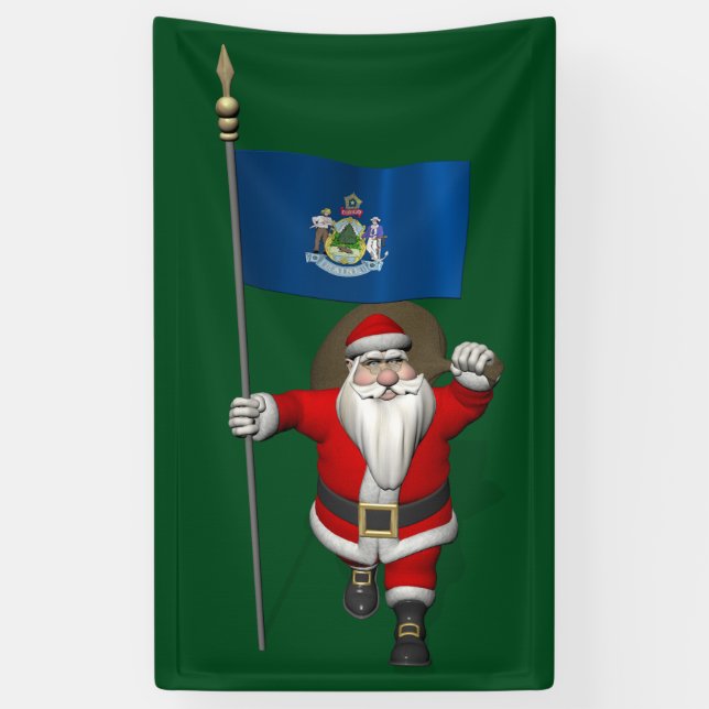 Der Weihnachtsmann mit der Flagge von Maine Banner (Vertikal)