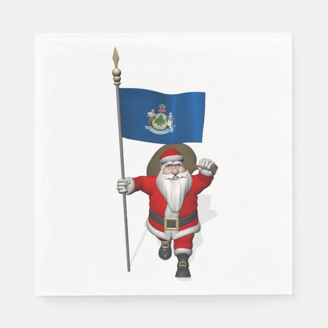 Der Weihnachtsmann mit der Flagge von Maine Serviette (Vorderseite)