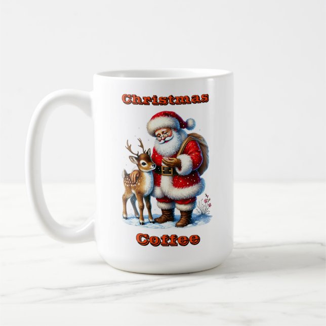 Der Weihnachtsmann mit einem freundlichen Hirschen Kaffeetasse (Links)