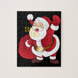 Der Weihnachtsmann mit einem Geschenkpuzzle.