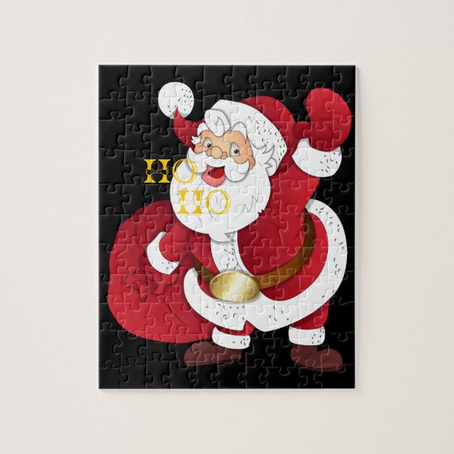 Der Weihnachtsmann mit einem Geschenkpuzzle. (Vertikal)