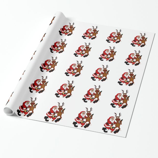 Der Weihnachtsmann mit Elch Geschenkpapier (Ungerollt)