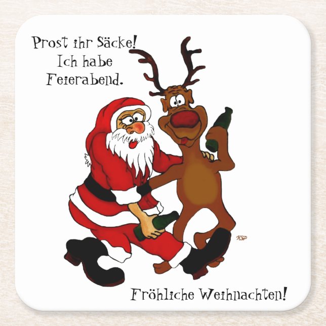 Der Weihnachtsmann mit Elch - heißes Fest Rechteckiger Pappuntersetzer (Vorderseite)