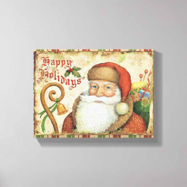 Der Weihnachtsmann mit Geschenken Leinwanddruck (Vorderseite)