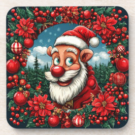 Der Weihnachtsmann mit Kranz und Ornamenten Getränkeuntersetzer