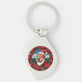 Der Weihnachtsmann mit Kranz und Ornamenten Schlüsselanhänger