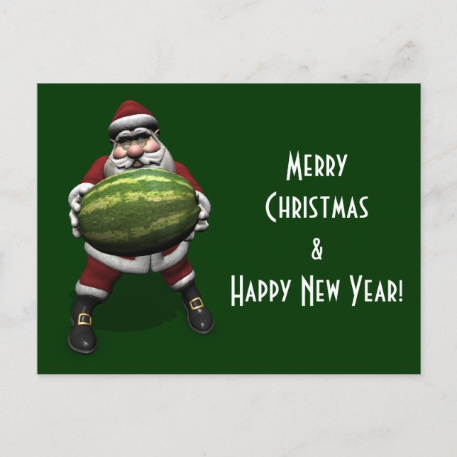 Der Weihnachtsmann mit riesiger Wassermelone Feiertagspostkarte (Vorderseite)