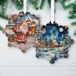 Der Weihnachtsmann mit Tasche für die Nacht im Win Ornament Karte