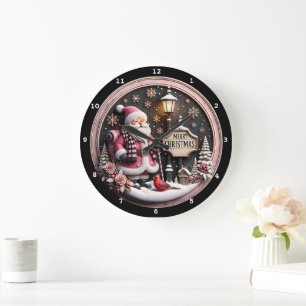 Der Weihnachtsmann mit Weihnachtsdetails Große Wanduhr