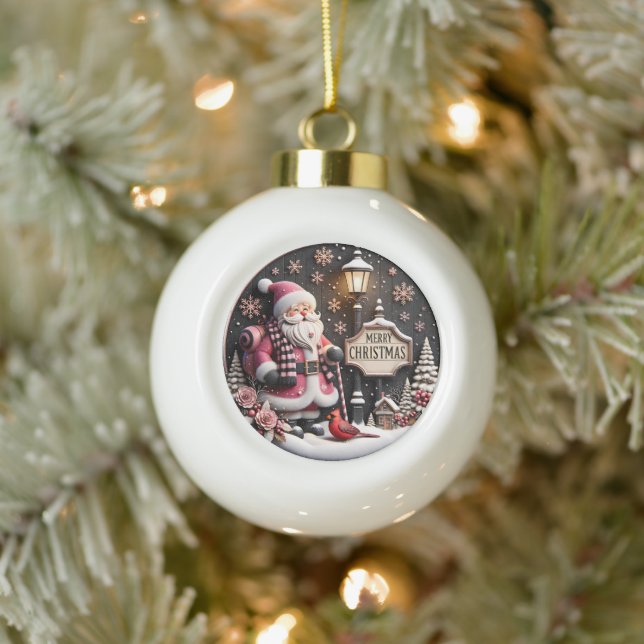Der Weihnachtsmann mit Weihnachtsdetails Keramik Kugel-Ornament (Baum)
