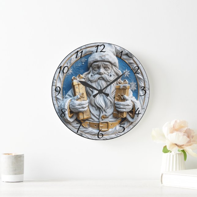 Der Weihnachtsmann mit Weihnachtsgeschenken Große Wanduhr (Zuhause)
