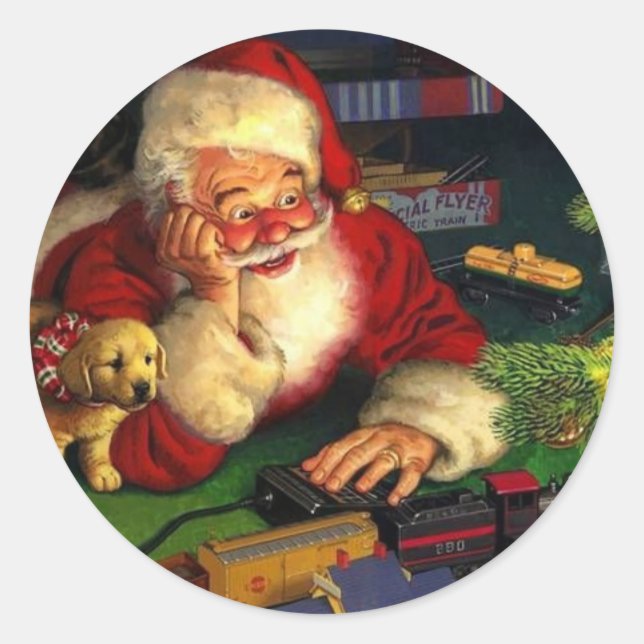 Der Weihnachtsmann mit Welpe Runder Aufkleber (Vorderseite)